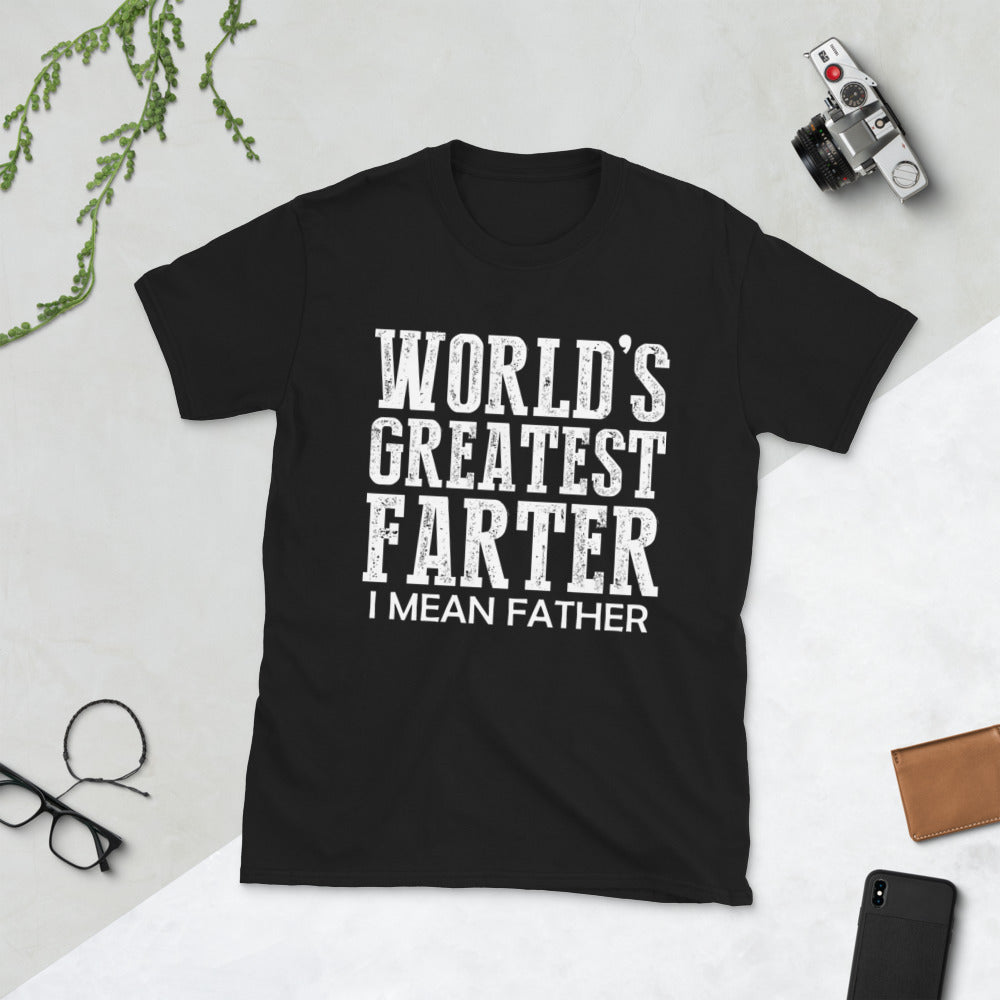 "World's Greatest Farter, I Mean Father" Short-Sleeve T-Shirt With Black Or White Image